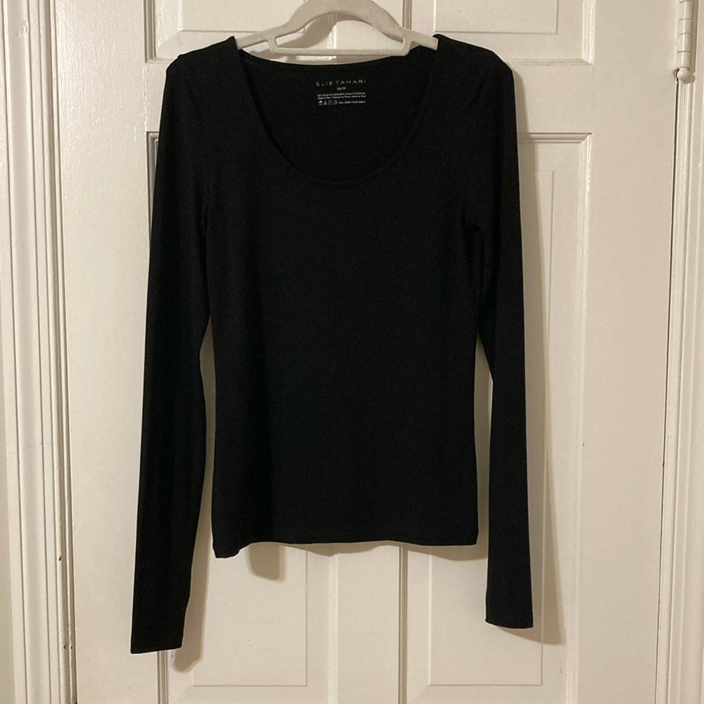 Elie Tahari Women's Black Long sleeve scoop neck